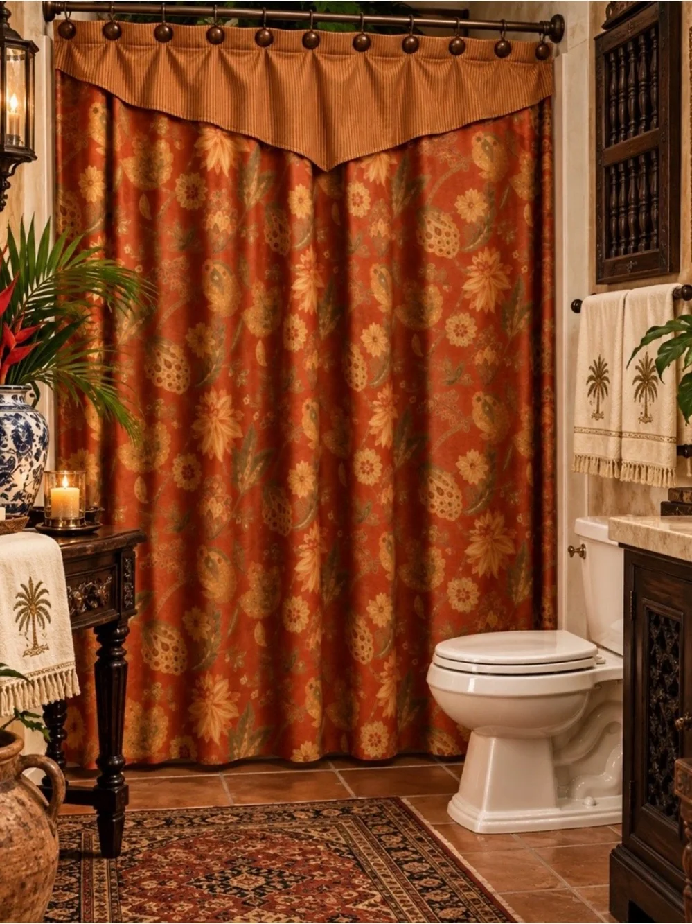Vintage Tweel Floral Paisley Shower Curtain w/ Valance